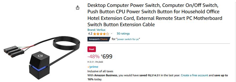 Motherboard External Start PC Power Button Power On/Off Cable