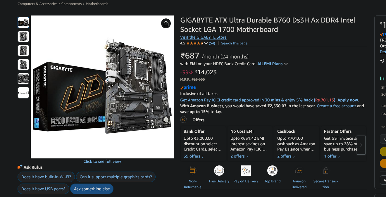 Screenshot 2025-06-20 at 14-37-04 Amazon.in Buy GIGABYTE ATX Ultra Durable B760 Ds3H Ax DDR4 I...png