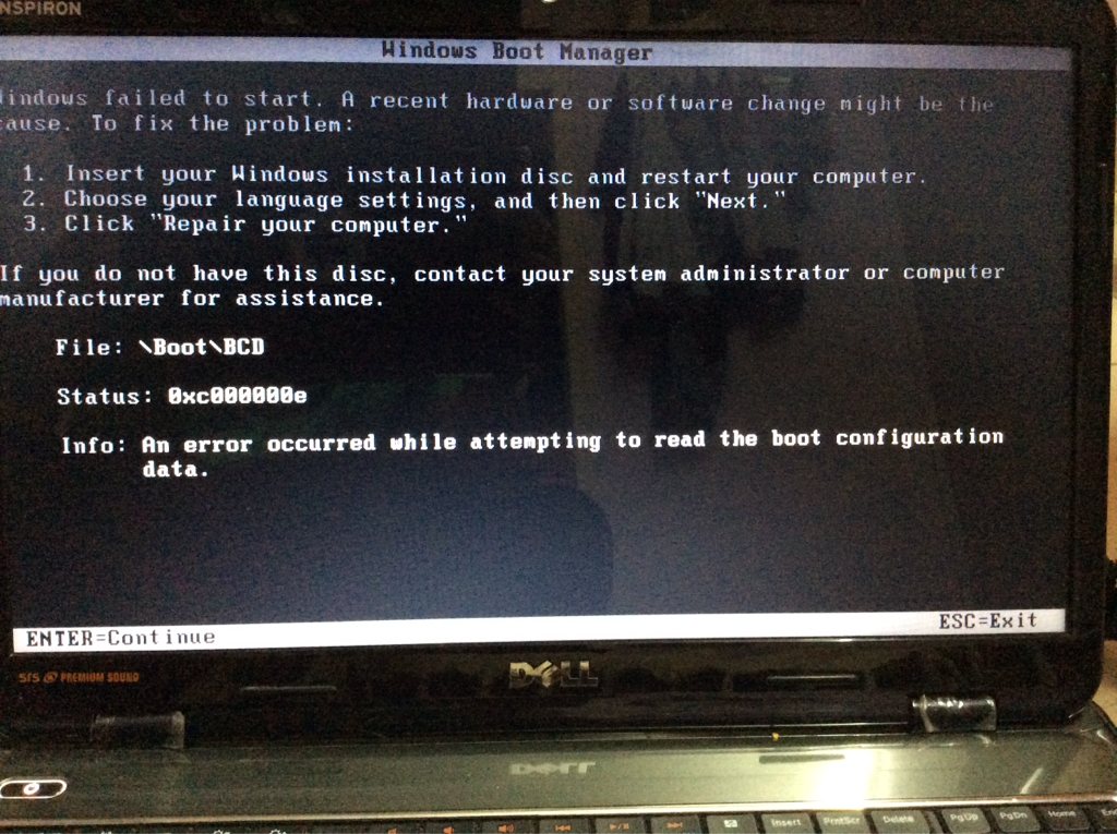 File boot bcd status 0xc000000e при установке с флешки