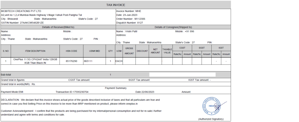Oneplus 11 Invoice.png