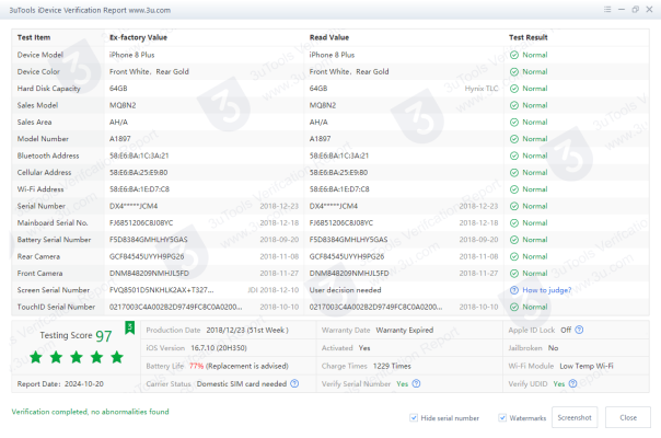 iPhone 8 Plus_iDevice Verification Report_001A38202087602E.png