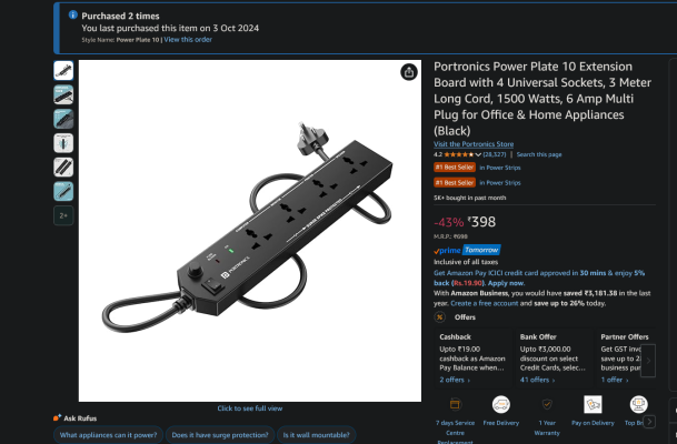 Screenshot 2025-06-15 at 10-47-41 Portronics Power Plate 10 Extension Board with 4 Universal S...png
