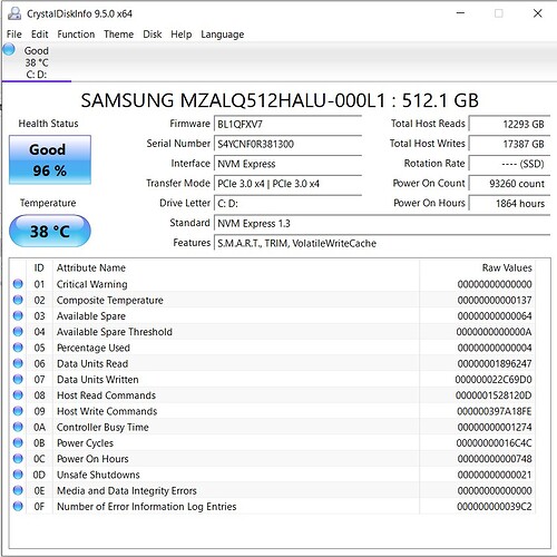 Samsung PM991 512 GB Health