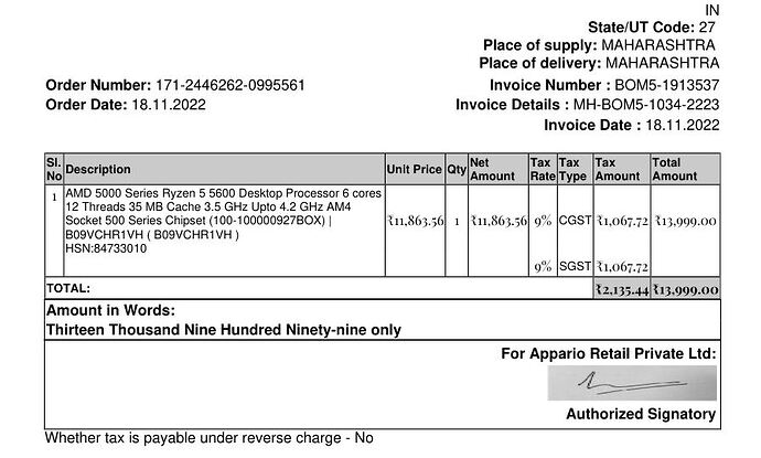 Ryzen 5600 - invoice