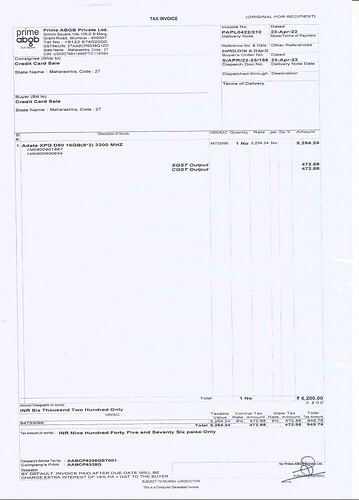 RAM Invoice