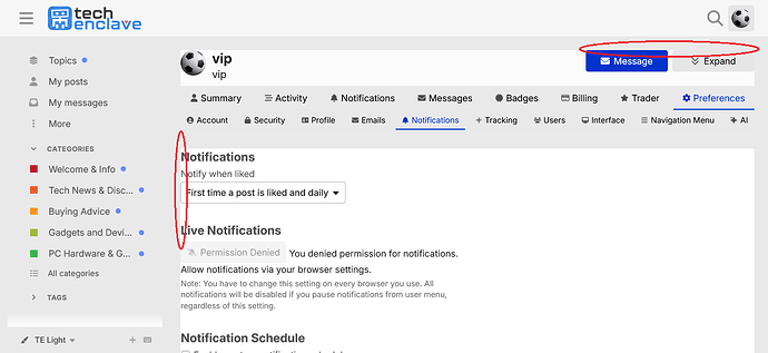 Notifications - Preferences - vip - TechEnclave