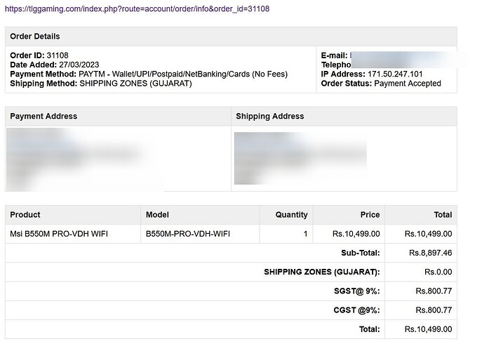 MSI B550M PRO-VDH WIFI - invoice