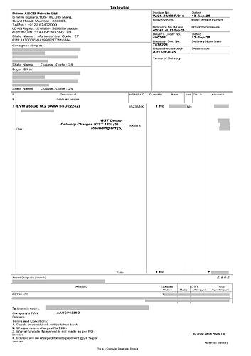 EVM 256GB 2242 M.2 SATA SSD - Invoice